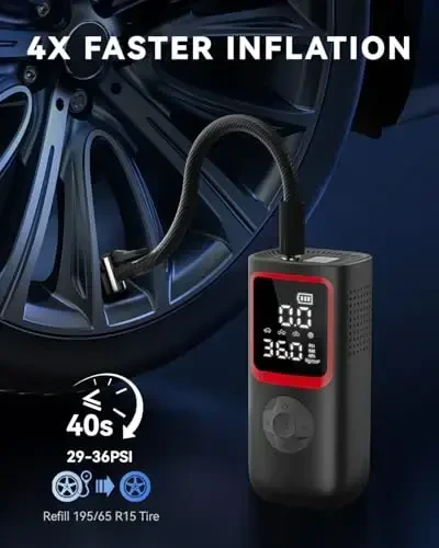 Tire Inflator Portable Air Compressor - 150PSI Portable Tire Inflator with Pressure Gauge, 4X Faster Portable Air Compressor for Car Tires, Air Pump with LED Light for Car, Motorcycle, Bike - 2