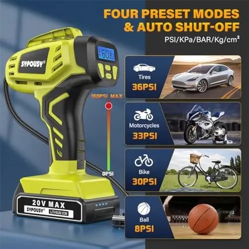 Tire Inflator Portable Air Compressor,Digital Cordless Tire Inflator,2X Faster Car Tire Pump with 20V Rechargeable Battery,Dual Power Supply Modes,Air Pump for Car Tires,E-Bike etc. (Green) - 4