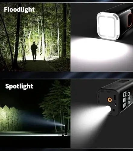 Tire Inflator Portable Air Compressor,12V DC Truck Air Pump for Car Tires,150PSI Portable Air Compressor with Pressure Gauge/LED Light,20000MAH Portable Tire Inflator for Car, Moto, Bike(Black) - 5