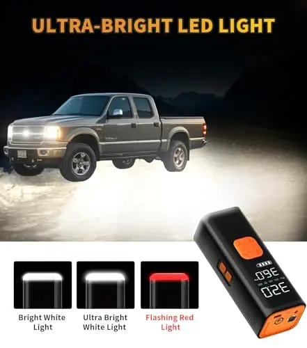 VIL Tire Inflator Portable Air Compressor, 12V DC Air Pump for Car Tires, 150PSI Portable Air Compressor with Pressure Gauge/LED Light, 20000MAH Portable Tire Inflator for Car, SUV,Pickup Truck,Moto - 5