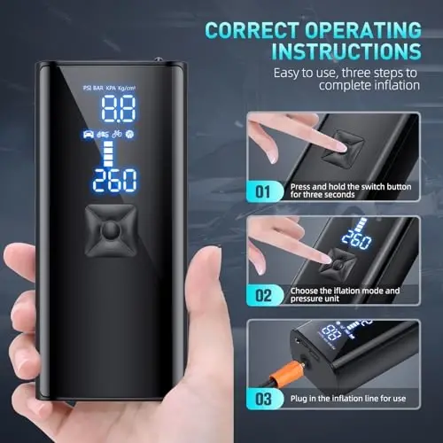 Tire Inflator Portable Air Compressor, 150PSI & 25000mAh Portable Air Compressor with Digital Pressure Gauge, 2X Faster Inflation Cordless Air Pump for Car, Motorcycle, Bicycle and More - MODAZONE (1)