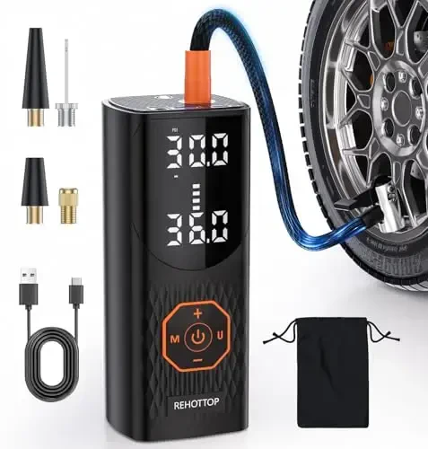 Tire Inflator Portable Air Compressor 160PSI Air Pump For Car Tires with Digital Pressure Gauge, LED Light & Fast Inflation - Cordless Pump for Car, Motorcycle, Bicycle, Ball, Matte Black 