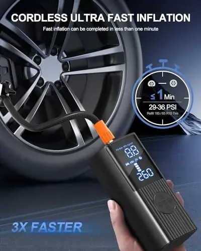 Tire Inflator Portable Air Compressor, 180PSI and 3X Faster Inflation Portable Air Compressor with Digital Pressure Gauge, Cordless Air Pump with Powerful Battery, for Car, Motorcycle, Bike, Ball - 3