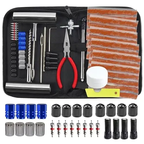 Tire Repair Kit, 68pcs Heavy Duty Tire Plug Kit, Universal Tire Repair Tools Flat Tire Puncture Repair for Car, Motorcycle, Truck, SUV, RV, ATV, Tractor, Trailer Fix Punctures and Plug Flats Patch Kit - 1