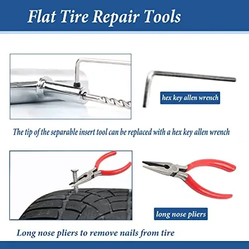 Tire Repair Kit, 68pcs Heavy Duty Tire Plug Kit, Universal Tire Repair Tools Flat Tire Puncture Repair for Car, Motorcycle, Truck, SUV, RV, ATV, Tractor, Trailer Fix Punctures and Plug Flats Patch Kit - 3