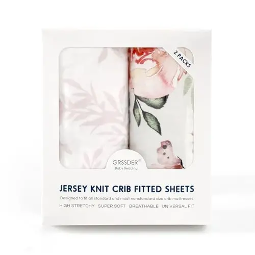 Fitted Crib Sheets Set 2 Pack, Ultra Soft Stretch Jersey Knit Crib Sheet Fit All Standard Crib Mattress Pads Safe and Snug, Crib Fitted Sheet for Baby, Beautiful Flowers and Insects Pattern - 4