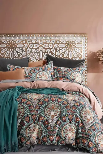 Lastikli Çarşaflı Nevresim Takımı Çift Kişilik Bohemian - Çok Renkli 
