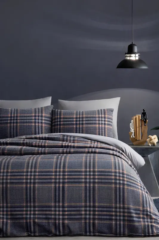 Lastikli Çarşaflı Nevresim Takımı Çift Kişilik Nordic Style Gri-GRİ - 3