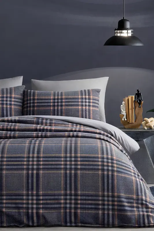 Lastikli Çarşaflı Nevresim Takımı Çift Kişilik Nordic Style Gri-GRİ - 4