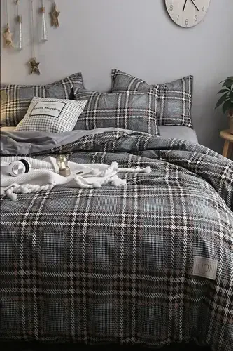 Lastikli choyshabli ko'rpa-to'shak jildi ikki kishilik Nordic Style Kulrang-KULRANG - İQON (1)