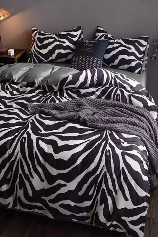 Lastikli choyshabli nevreska to'plami ikki kishilik Zebra qora-qora - 3