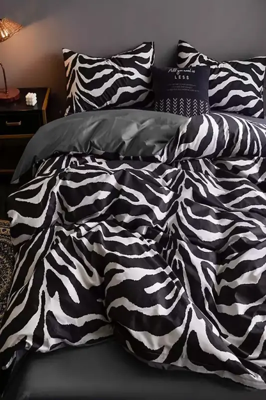 Lastikli choyshabli nevreska to'plami ikki kishilik Zebra qora-qora - 4