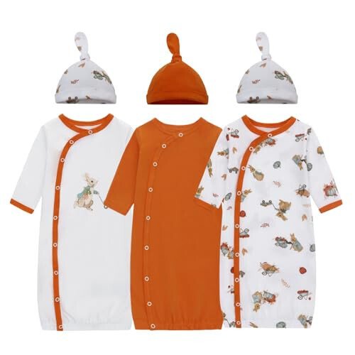 LAT LEE AND TOWN Newborn Baby Cotton Sleeper Gown Set Long Sleeve Nightgown with Hat Sleep Sack Unisex (rabbit, M) - MODAZONE