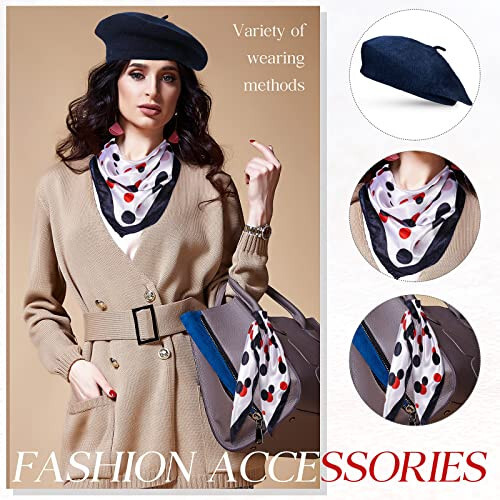 16 Pieces Wool Beret Hat for Women French Artist Beanie Beret with Silky Scarf Set for Women Girls Spring Summer, One Size - 6