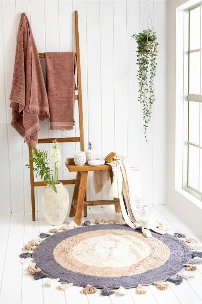 Laura 100% Cotton Bath Mat Beige 100x100 - 1