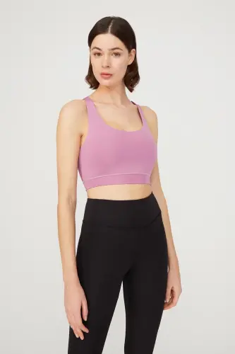 Lavanta Hafif Destekli Sırt Detaylı Kaplı Spor Sütyeni-Lavanta - 2