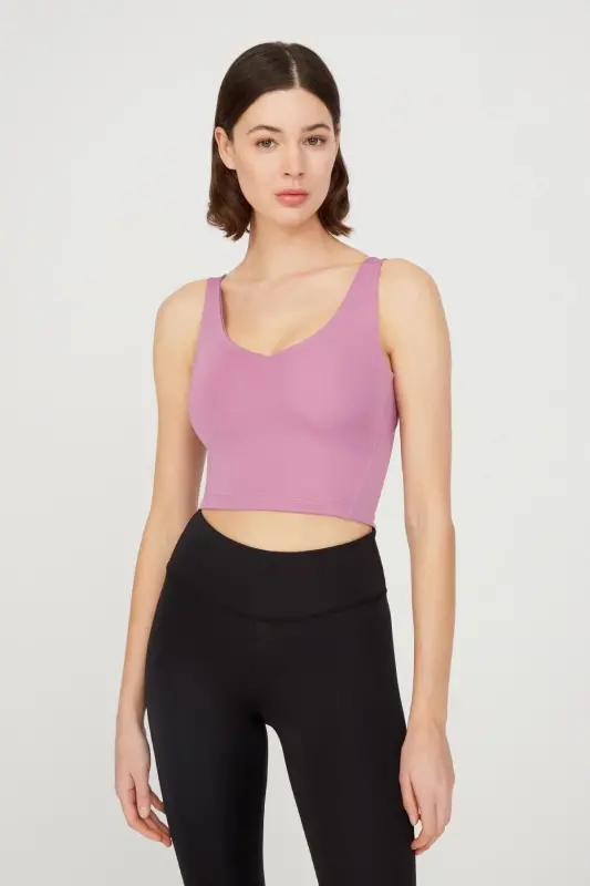 Lavanta V Yaka Hafif Destekli Kaplı Spor Sütyeni Vneck - Lavanta - 2