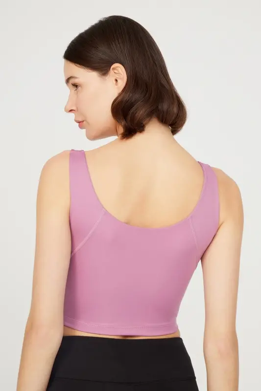 Lavanta V Yaka Hafif Destekli Kaplı Spor Sütyeni Vneck - Lavanta - 3