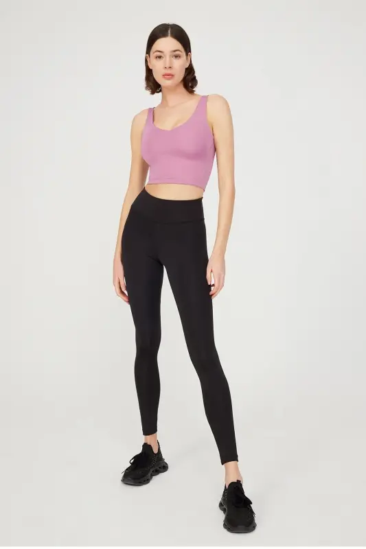 Lavanta V Yaka Hafif Destekli Kaplı Spor Sütyeni Vneck - Lavanta - 4