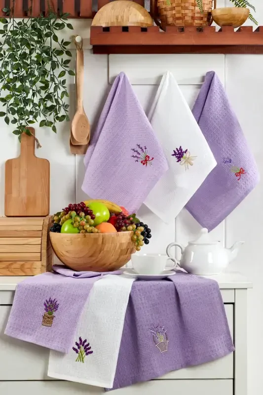 Lavender 6'lı Mutfak Kurulama Bezi 40x60cm | Mutfak Havlusu | Pamuklu |-Lila - TABEA HOME