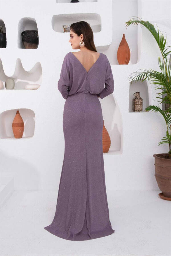 Lavender Sequined Long Dress with Slit - 2