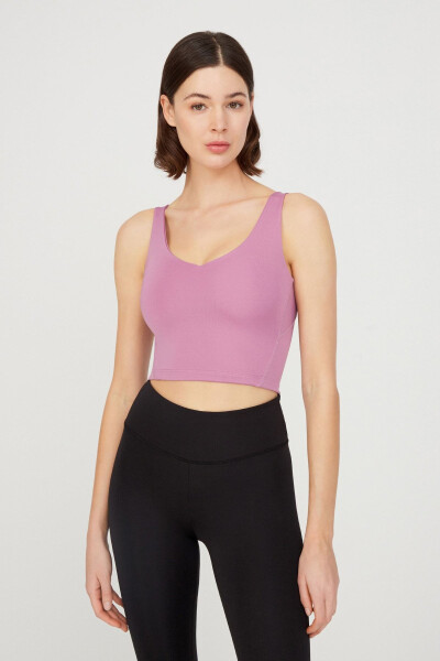 Lavender V-Neck Light Support Padded Sports Bra - 2