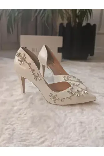 LAVIEN Custom Design Silver Stone Handcrafted White Stiletto 8CM Bridal Shoe - 1