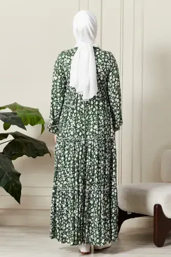 Layered Skirt Floral Pattern Gypsy Viscose Dress Modest Dress Mother Dress Prayer Dress-Floral Pattern Green - 7