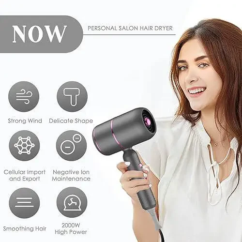 Layhou Hairdryer Powerful Blue Light Ion 3 Cold & Hot Air Settings Fast Drying with Diffuser and Concentrator Nozzle Foldable Blowdryer for Home Travel - 3