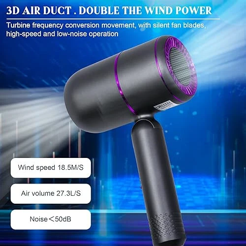 Layhou Hairdryer Powerful Blue Light Ion 3 Cold & Hot Air Settings Fast Drying with Diffuser and Concentrator Nozzle Foldable Blowdryer for Home Travel - 5