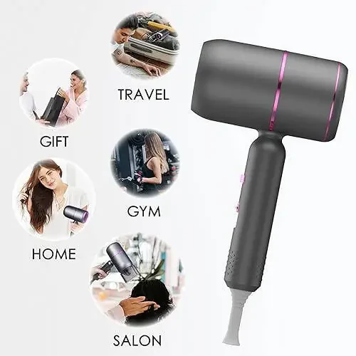 Layhou Hairdryer Powerful Blue Light Ion 3 Cold & Hot Air Settings Fast Drying with Diffuser and Concentrator Nozzle Foldable Blowdryer for Home Travel - 6