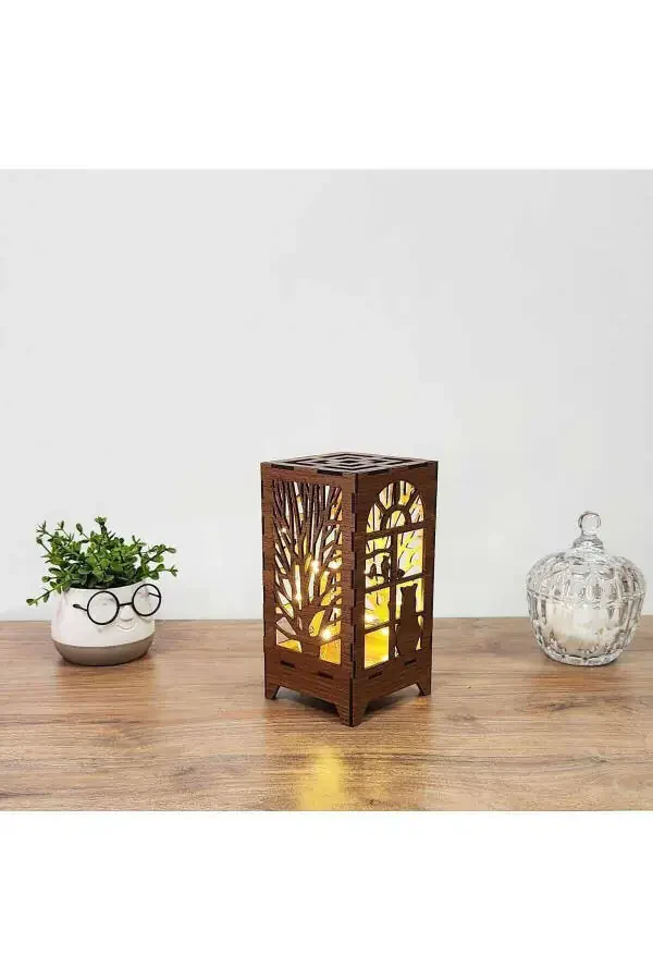 Lazerli kesilgan Peri LEDli Abajur Mini Stol Kechasi Chiroqi Batareyali - 1