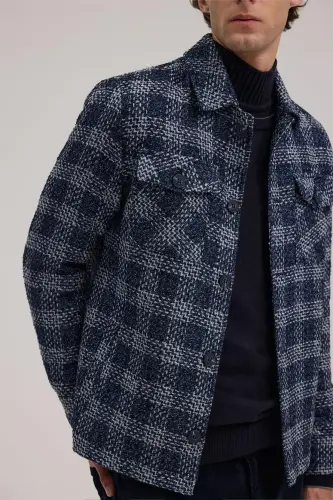 Лазурная куртка-рубашка в клетку Comfort Fit - 3