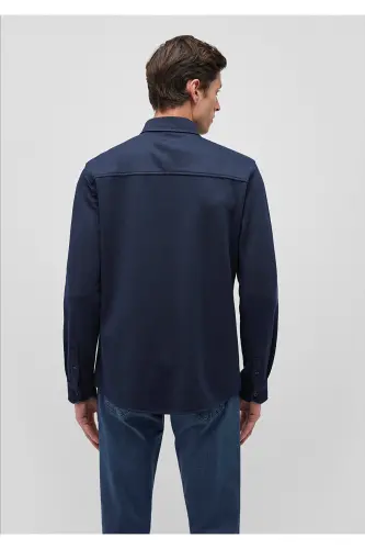 Лазурная Трикотажная Рубашка Slim Fit / Узкий Крой 0211236- - 4