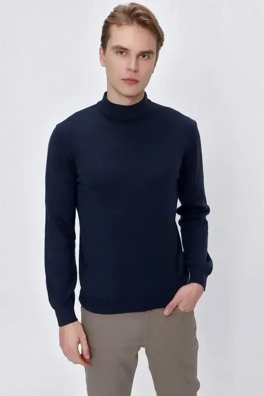 Лазурный Basic Динамичный Fit Свободный Крой Водолазка Трикотажный Свитер - MORVEN