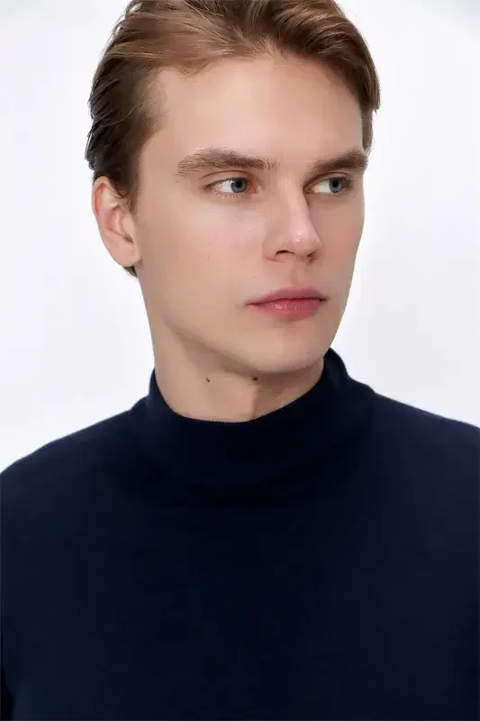 Лазурный Basic Динамичный Fit Свободный Крой Водолазка Трикотажный Свитер - 4