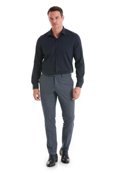 Лазурный Comfort Fit Однотонный Приталенный Воротник С Длинными Рукавами Рубашка - HATEMOĞLU (1)