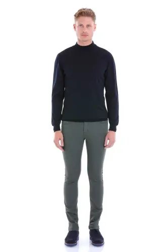 Лазурный Comfort Fit Однотонный Вязаный Шерстяной Свитер с Воротником Половинкой-Лазурный - 4