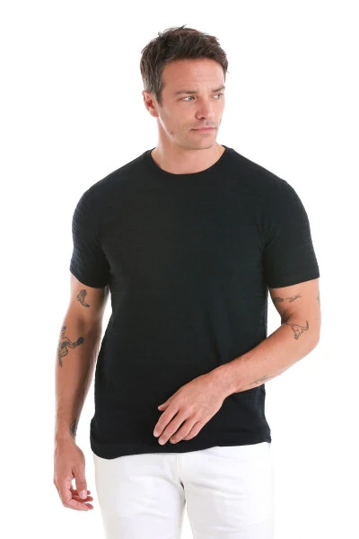 Лазурный Regular Fit Однотонная футболка с круглым вырезом - Laci - 4