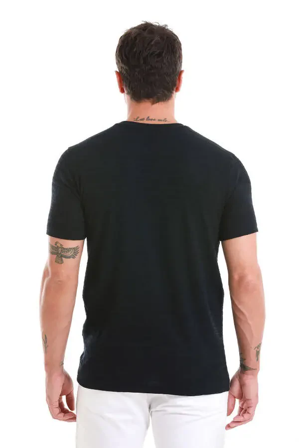 Лазурный Regular Fit Однотонная футболка с круглым вырезом - Laci - 5