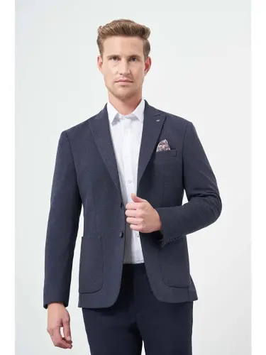 Лазурный вязаный пиджак Slim Fit с воротником-стойкой, 6 капель, 1002245156-лазурный - 3