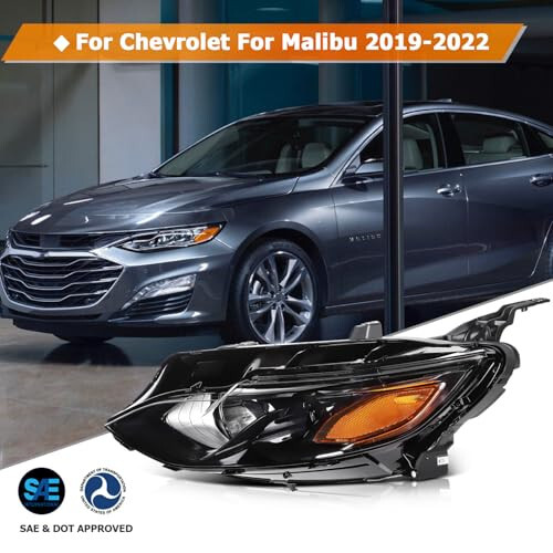 LBRST Headlight Assembly for Chevrolet for Malibu 2019-2022 Chrome Housing Amber Reflector Clear Lens Driver and Passenger Side Headlamp - 2