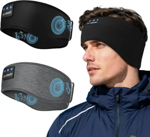 LC-dolida 2-Pack Sleep Headphones Bluetooth 5.4, Ear Warmer Headband Headphones Earphones Wireless, Ear Covers Sleep Mask for Gifts,Workout,Jogging,Yoga(Black and Grey) - 1