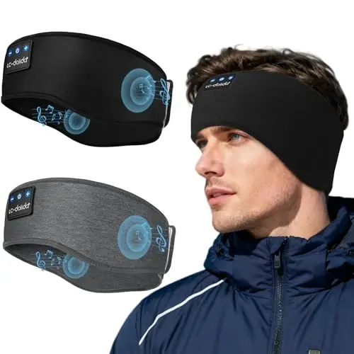 LC-dolida 2-Pack Sleep Headphones Bluetooth 5.4, Ear Warmer Headband Headphones Earphones Wireless, Ear Covers Sleep Mask for Gifts,Workout,Jogging,Yoga(Black and Grey) - 1