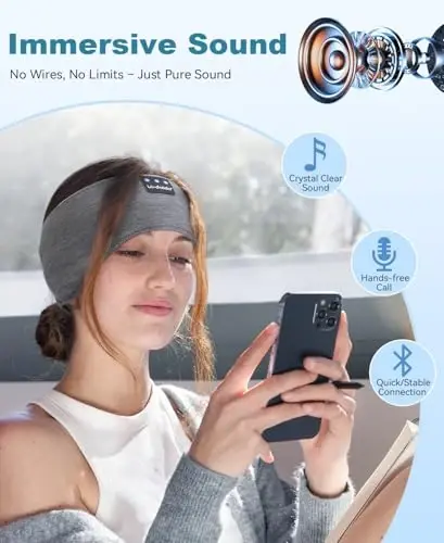 LC-dolida 2-Pack Sleep Headphones Bluetooth 5.4, Ear Warmer Headband Headphones Earphones Wireless, Ear Covers Sleep Mask for Gifts,Workout,Jogging,Yoga(Black and Grey) - 4