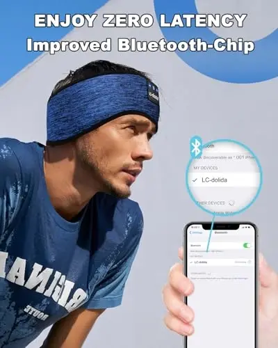 LC-dolida Беспроводная маска для сна с Bluetooth, спортивные наушники-повязки для женщин, впитывающие пот, ультратонкие, идеально подходят для спящих на боку, тренировок, йоги - 5