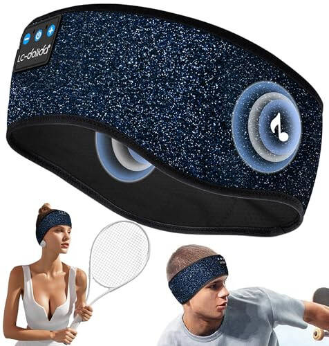 LC-dolida Bluetooth Headband, Reflective Black Headband Headphones Wireless, High Visibility Bluetooth 5.4 Over Ear Headphones for Night Cycling, Jogging, Yoga, Travel - 1