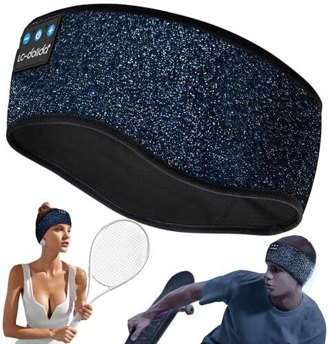 LC-dolida Bluetooth Headband, Reflective Black Headband Headphones Wireless, High Visibility Bluetooth 5.4 Over Ear Headphones for Night Cycling, Jogging, Yoga, Travel - 3