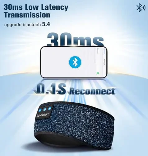 LC-dolida Bluetooth Headband, Reflective Black Headband Headphones Wireless, High Visibility Bluetooth 5.4 Over Ear Headphones for Night Cycling, Jogging, Yoga, Travel - 6