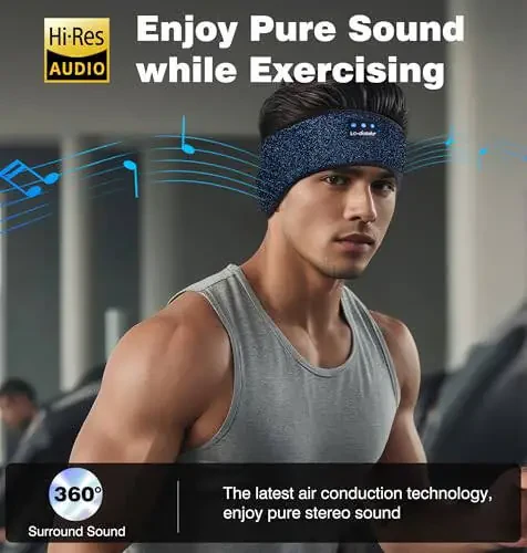 LC-dolida Bluetooth Headband, Reflective Black Headband Headphones Wireless, High Visibility Bluetooth 5.4 Over Ear Headphones for Night Cycling, Jogging, Yoga, Travel - 7